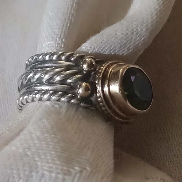 Reve Oval Peridot Ring in Sterling Silver and 14k, Size 6 - Picture 3 of 13